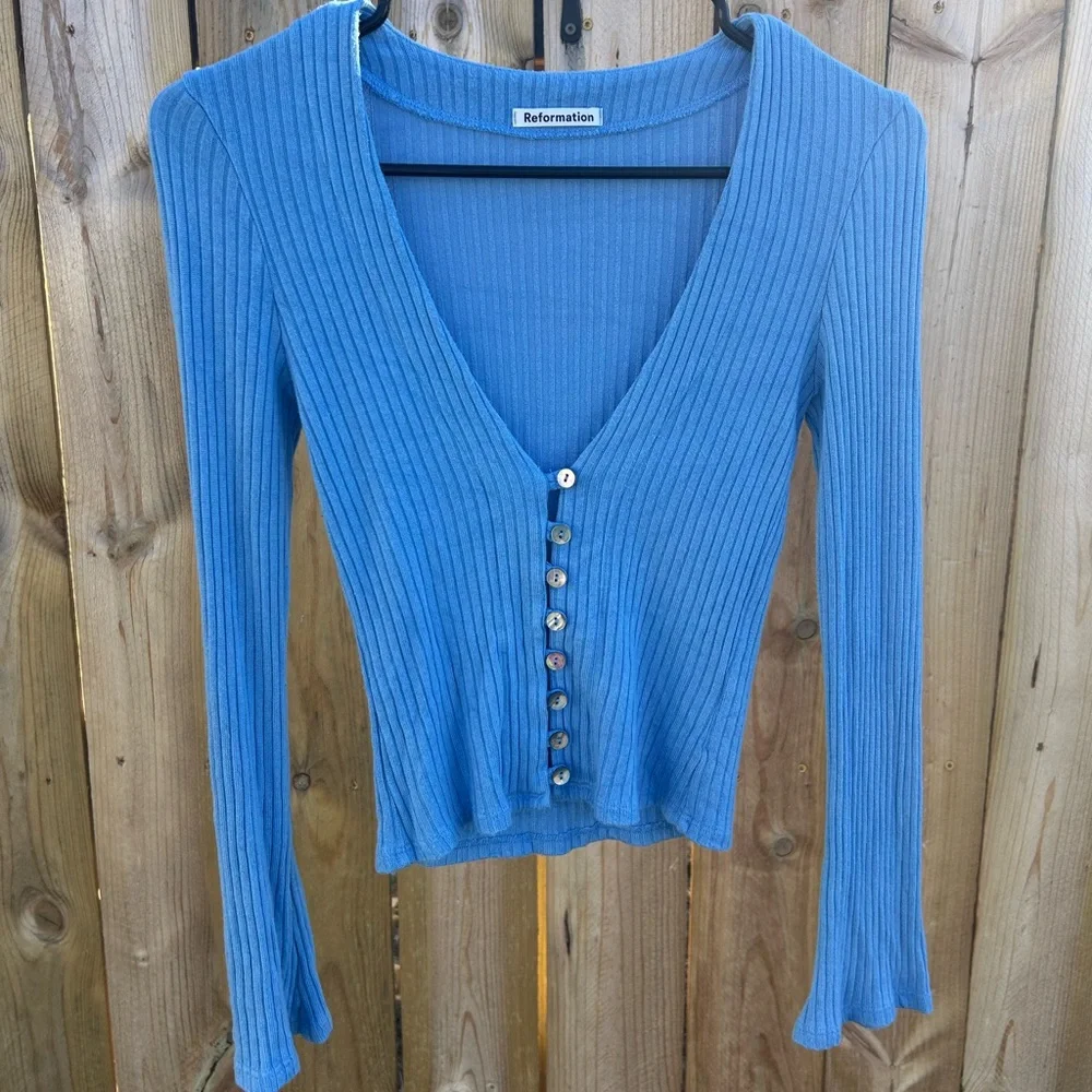 Reformation Gellar Knit Top - Blue - Picture 1 of 4